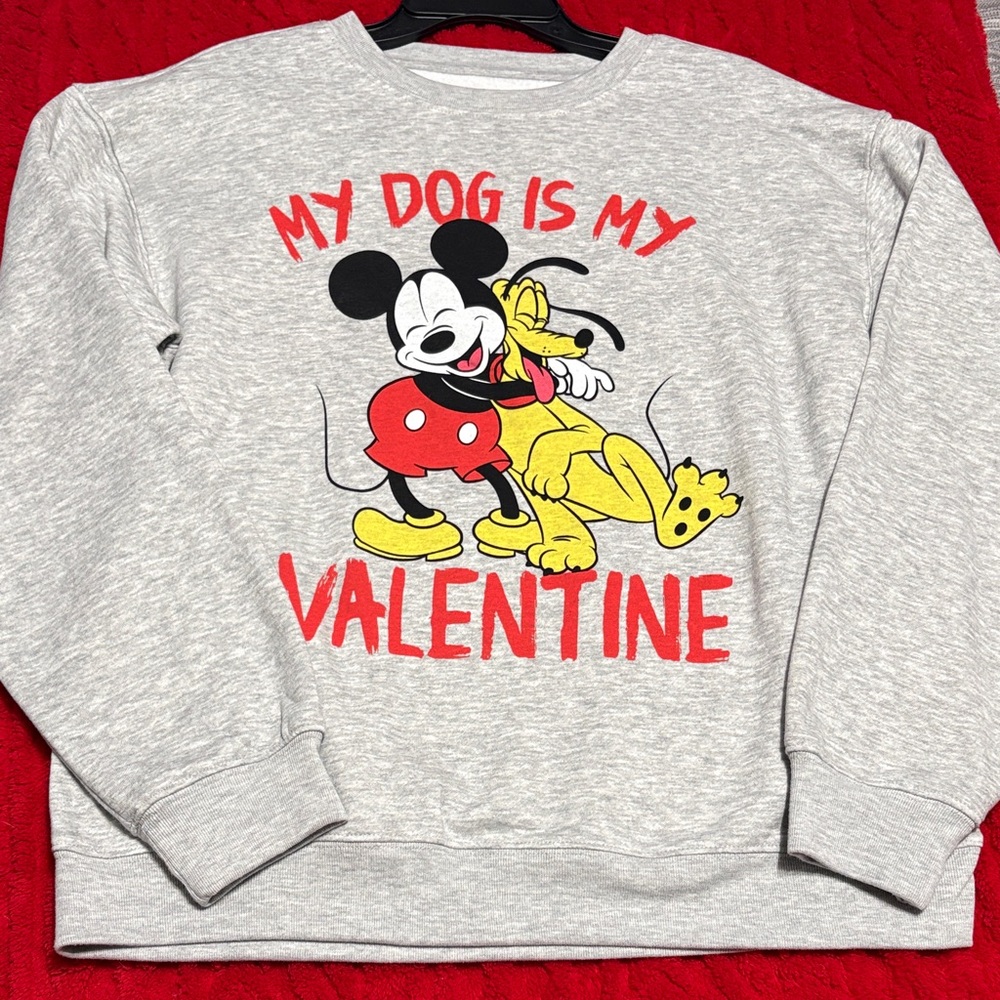 Disney Gray Crewneck Sweater with Mickey and Pluto